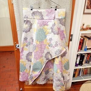 Stunning Womens Floral Pastel Green Pink Embroidered Heavy Wrap Skirt 2XL - 3XL